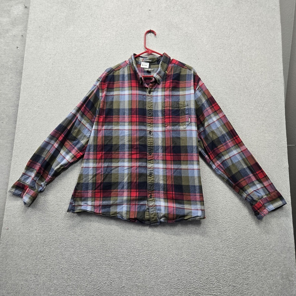 Eddie Bauer Men Button Up Shirt 2XL Red Plaid Flannel Shirt Grunge